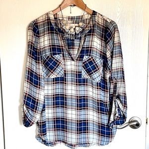 Skies Are Blue Plaid Blouse